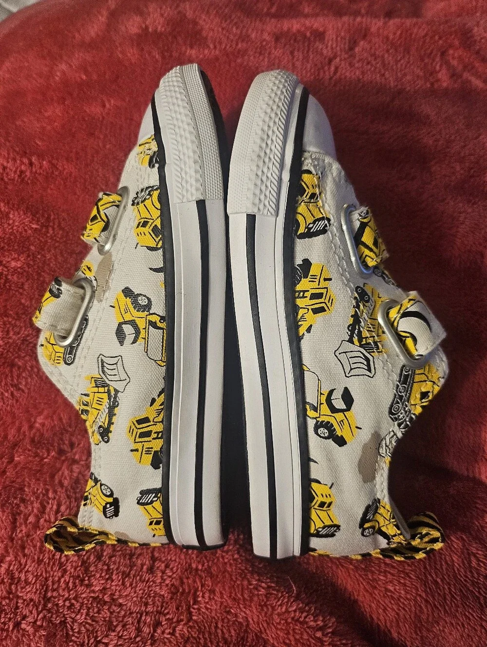 Converse Kids White Canvas Sneakers with Yellow Construction Truck Print 8